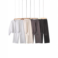 Ensemble 2 pièces pour femme, automne, style rétro, couleur unie, veste bomber zippée + pantalon large à taille haute avec lacets, streetwear