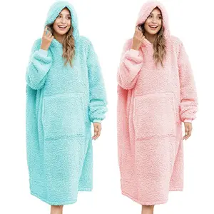 Venda quente Oversized Unisex Wearable Cobertor Hoodie Com Mangas & Bolso Camisola Pijamas Plush Blanket Hoody Longo