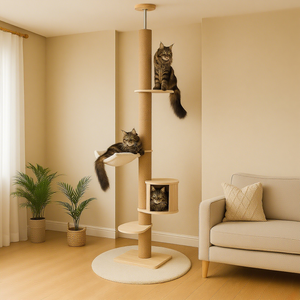 Luxuriöser 4-stöckiger Katzenbaum im modernen Stil aus Hanf, vom Boden bis zur Decke reichend, robustes Holz, umweltfreundlich, kartonverpackt für den Innenbereich - Product Image 1