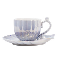 Ensemble tasse et soucoupe en céramique écologique résistant à la chaleur, motif coquillage nacré, mug sirène irisé avec poignée en perle, idéal pour café, mariage, cadeau