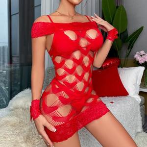 Sexy Women's Mesh Dress Hollowed Out Hip Hugging Short Skirt One Shoulder Sexy Tight Fitting Clothes Seductive Erotic Clothing - Product Image 3