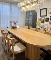 Table à manger ovale moderne en bois de frêne massif, ensemble de table de salle à manger minimaliste avec base en piédestal cannelé pour la maison, l'hôtel, 200 cm