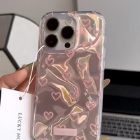Coque de Téléphone Luxe Adorable Rose Laser Cœur d'Amour pour iPhone 15 11 12 13 14 Pro Max Plus XS X XR 7 8 Fille Joli Bumper Arrière