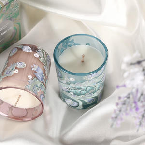 Bougie parfumée en verre gaufré de style chinois avec motif exquis coloré, idéale pour les hôtels, les mariages, les fêtes, bougie créative parfumée - Product Image 4