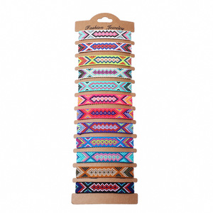 Nepalese Ethnic Style Bohemian Geometric Pattern Hand Woven Friendship Bracelets 12Pcs Set - Product Image 2
