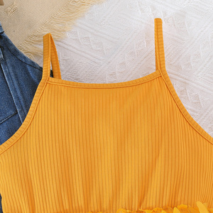 Ropa Infantil para Niñas de 4 a 8 Años, Conjunto Casual de Dos Piezas, Top de Mezclilla de Poliéster y Algodón y Vestido con Tirantes de Malla, Transpirable - Product Image 5