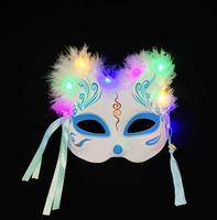 Masques LED lumineux en forme de chat, brillants dans le noir, masque de renard à plumes pour Halloween, cosplay animal, fête de mascarade Kabuki