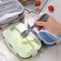 Boîte à lunch rectangulaire pliable en silicone, récipient de stockage alimentaire pliable et réutilisable, boîte alimentaire en silicone adaptée au micro-ondes, vente en gros