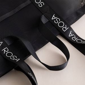 Sac fourre-tout en maille de nylon réutilisable avec poignées imprimées personnalisées, sac de shopping en maille, sac de plage en maille avec logo personnalisé - Product Image 4