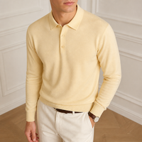 Fabricant OEM ODM – Pull pour homme à col rabattu, boutonné, manches longues, avec poignets et ourlet côtelés, style Old Money – Vente en gros