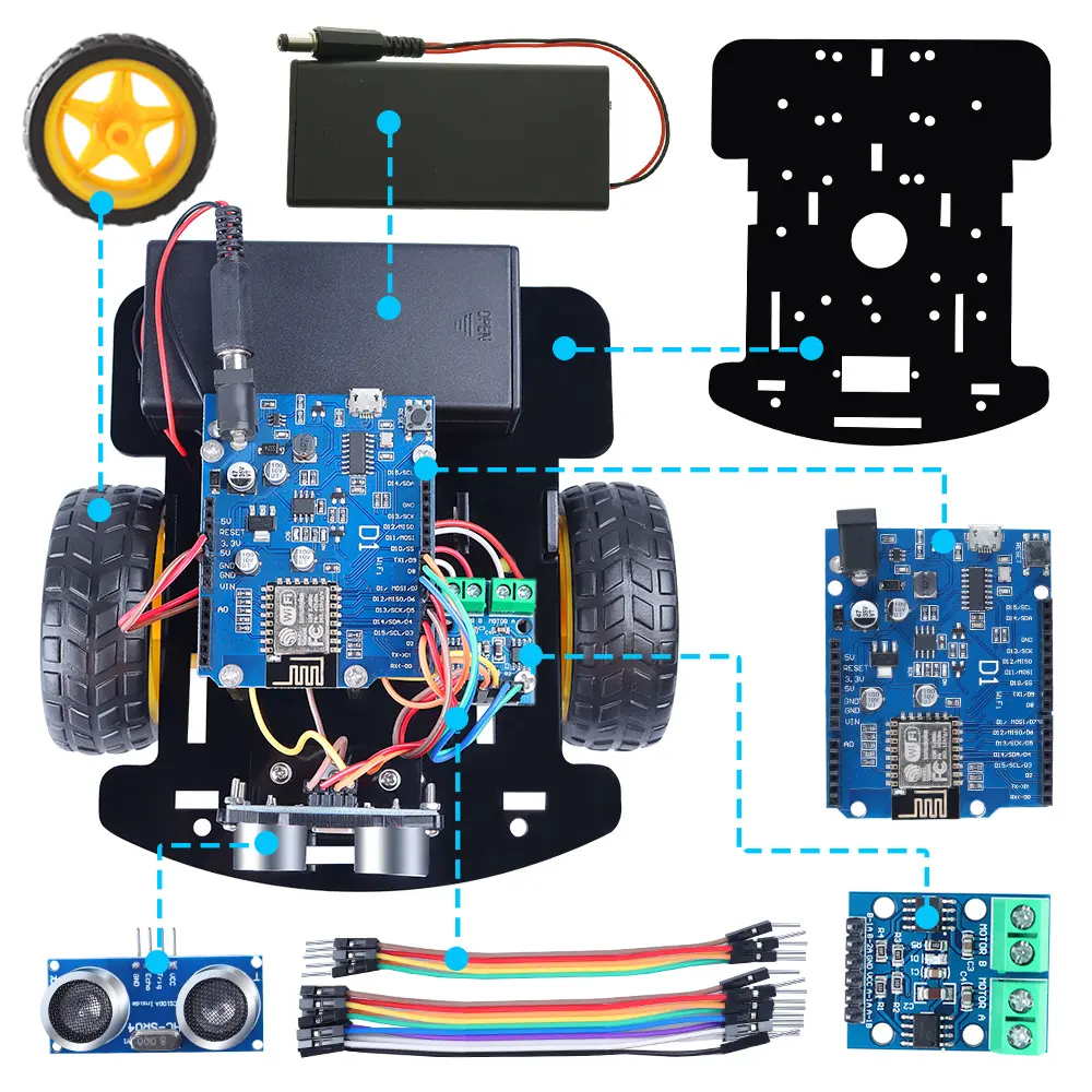 Kit de Robot intelligent 2wd à coût d'usine, télécommande sans fil, voiture Robot intelligent ESP8266 D1 ESP-12E, Kit de démarrage robotique