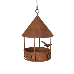 Mangeoire et nichoir à oiseaux suspendus en métal de luxe, design moderne avec patine décorative, en fonte pour jardin et balcon - Product Image 2