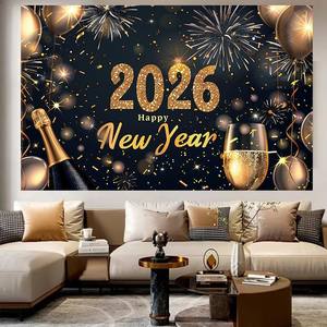 Nouveau 2026 nouvel an <span class=keywords><strong>fond</strong></span> peint à la main Polyester tissu compte à rebours Festival décoration fête bannière drapeau suspendu - Product Image 5