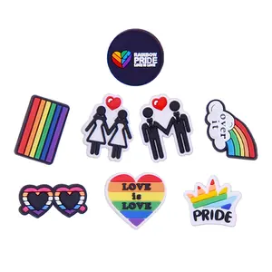 2023 Love Is Love New Fashion Shoe Charms for croc clog Pride Rainbow LGBTQ PVC Soft Rubber shoe Charms