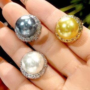 2026 New Trendy Jewelry Eco-friendly Copper Vintage Gold Plated 14mm Pearl Shell Open <b>Adjustable</b> <b>Ring</b> for Versatile Tu - Product Image 1