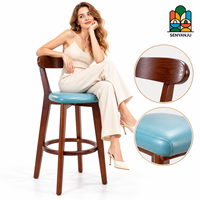Tabouret de bar en bois avec assise rembourrée en tissu, dossier en bois courbé, pieds coniques, repose-pieds 360°, tabouret de bar pour café, pub
