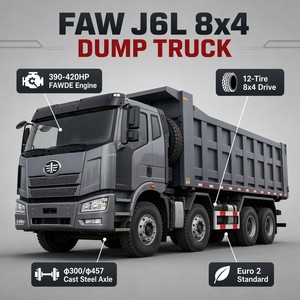 Camion benne lourd FAW J6L 8x4 420HP FAWDE Diesel 12 pneus 30T de charge utile Euro2 Toit plat Vente directe usine - Product Image 1