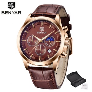 Reloj de Pulsera BENYAR 5160 Dorado, Marca OEM, Deportivo, Cronógrafo, Resistente al Agua, para Hombre, con Correa de Cuero, Venta al Por Mayor en China - Product Image 2