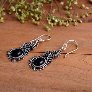ต่างหูออบซิเดียนออกซิไดซ์ เงินแท้ 925 ทำมือ พลอยสีดำ ของขวัญแต่งงานสำหรับผู้หญิง สไตล์โบโฮและฮิปปี้ - Product Image 4