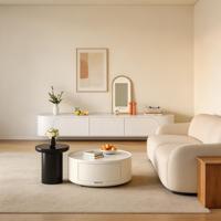Ensemble de tables basses Lumio en blanc crème, durables, avec table d'appoint noire, style moderne minimaliste, tiroirs gigognes pour salon