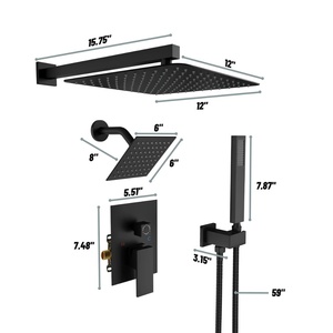 Cross-border 12-inch Concealed Wall-mounted Three-function Handheld Top <b>Spray</b> Double Shower Head Rain Shower <b>Set</b> American Hotel - Product Image 5