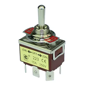 15A 250V (ON)-OFF-(ON) Spring Return 6Pin Medium Toggle Switch DPDT Momentary with Brown Base