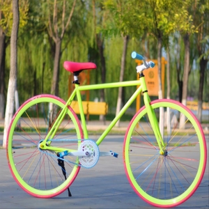 จักรยานเสือหมอบฟิกซ์<span class=keywords><strong>เกียร์</strong></span>โครงเหล็ก พร้อมเบรกหลังแบบ DIY ปรับแต่งสีได้ ล้อเดี่ยวขนาด 26 นิ้ว ขอบอลูมิเนียม ดิสก์เบรก V - Product Image 4