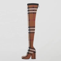 Bottes classiques pour femmes, style western, extensibles, à talon compensé, montantes au-dessus du genou, marron et noir, talons en verre de 11 cm, fermeture éclair longue à l'arrière, été