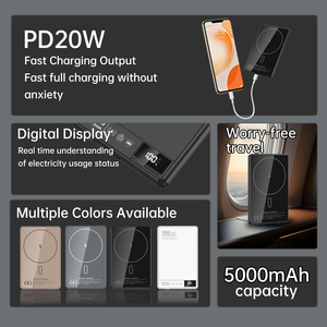 <strong>Custom</strong> Logo Packaging Magnetic 20W Slim Waterproof Bank Wireless Charging 5000mAh Portable Charger Type-C PD Battery Display - Product Image 4