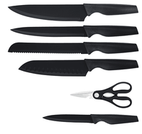 Ensemble de couteaux à viande professionnels en acier inoxydable avec manche en plastique et support à couteaux, design moderne, ensemble de cuisine cadeau