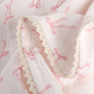 Custom 100% Cotton 4 Layers Muslin Swaddle <strong>Blanket</strong> with Lace Edge Baby <strong>Sleeping</strong> Bedding Cover - Product Image 3