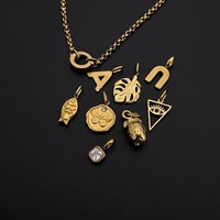Collier chaîne gourmette en acier inoxydable plaqué or eManco avec breloques DIY : Œil protecteur, Monstera, Ananas, Poisson, Lettre A, Papillon, Zircon