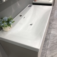 WJL Meuble de salle de bain moderne de qualité hôtelière, vasque intégrée en céramique rectangulaire murale de 110 cm avec miroir, facile à nettoyer
