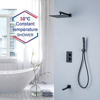 Système de douche pluie thermostatique à poignée unique en laiton avec noyau de valve en céramique Ensemble de robinet de douche de baignoire à effet pluie