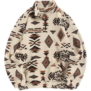 Fashion Custom Color Winter Outdoor Fleece Coat Sherpa Jacket Half Zipper Up Aztec Sherpa Fleece Jacket For Men