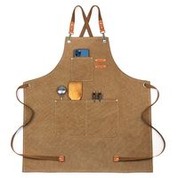 Apron Dapur Kanvas Kulit Linen Tahan Air dengan Logo Custom MOQ Rendah untuk Koki