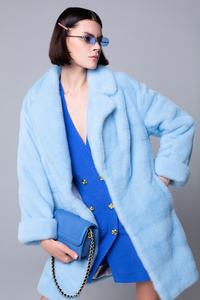 Vendita calda in tinta unita caldo cappotto di <span class=keywords><strong>visone</strong></span> azzurro chiaro Outwear maniche lunghe cappotto di <span class=keywords><strong>visone</strong></span> da donna prezzi con tasca - Product Image 2