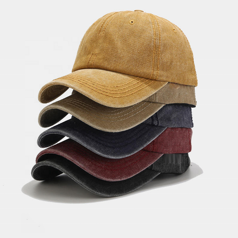 Washed Cotton Plain Baseball Caps Adjustable