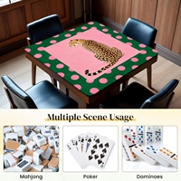 Alas Mahjong Amerika Motif Leopard & Polka Dot yang Trendi, Anti-Selip Peredam Suara Tahan Air Retro Warna-Warni Grosir