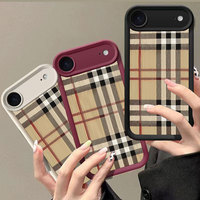 Coque de téléphone portable antichoc en TPU avec motif à carreaux marron et protection d'objectif en forme d'échelle pour iPhone 12 13 14 15 16 17 18 Pro Max