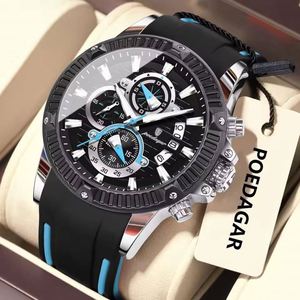 Montre de luxe pour homme avec bracelet en silicone bleu, étanche, chronographe sport, mouvement à quartz, modèle 686 - Product Image 6