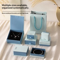 Boîte de rangement pour bijoux bleue texturée en gros, en stock, avec doublure en éponge et impression bronzée pour bagues, boucles d'oreilles, colliers - Emballage cadeau