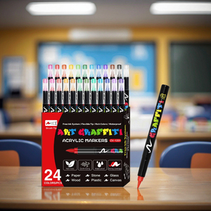 Ensemble de 24 marqueurs acryliques à base d'eau non toxiques pour papier, encre permanente de 0,5 à 5 mm, art, graffiti <span class=keywords><strong>et</strong></span> <span class=keywords><strong>dessin</strong></span> DIY, couleurs de base - Product Image 6