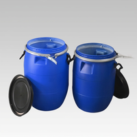Fût en plastique JYP 25L en PEHD bleu estampé or, écologique, de qualité alimentaire, recyclable, hermétique, pour l'eau, avec anneaux de fer