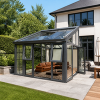 Véranda en alliage d'aluminium, serre de jardin, maison en verre, toit en pente incurvé, double vitrage trempé, porte pliante, villa modulaire, patio