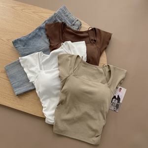 Custom High Quality Baby Tee for Women Summer <b>Top</b> Slim Fit Raglan <b>Cropped</b> Tees Leisure Printing Colorblock Knitted Hot Sale - Product Image 3