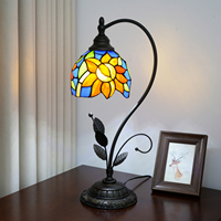 Lampe de table en verre teinté bleu style pastoral tournesol pour salon, chambre, restaurant/café, éclairage décoratif