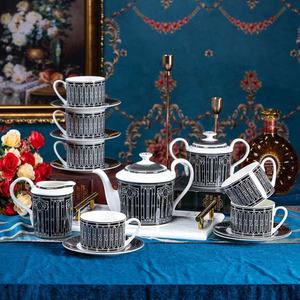 New Designs Luxury Black Stripes Deco Ceramic <b>Coffee</b> Tea Cup Set Fine Bone China <b>Coffee</b> Set - Product Image 1