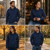 Sudadera con Capucha Negra Bordada de Algodón 100% Premium, Gruesa, Lavada a la Piedra, Unisex, Oversize, con Bolsillo de Forro Polar, Estilo Urbano