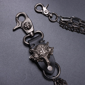 Wolf <b>Head</b> Cowhide Multi Layer Trouser Chain Gunmetal Color Punk <b>Style</b> Waist Chain For Casual Wear - Product Image 4